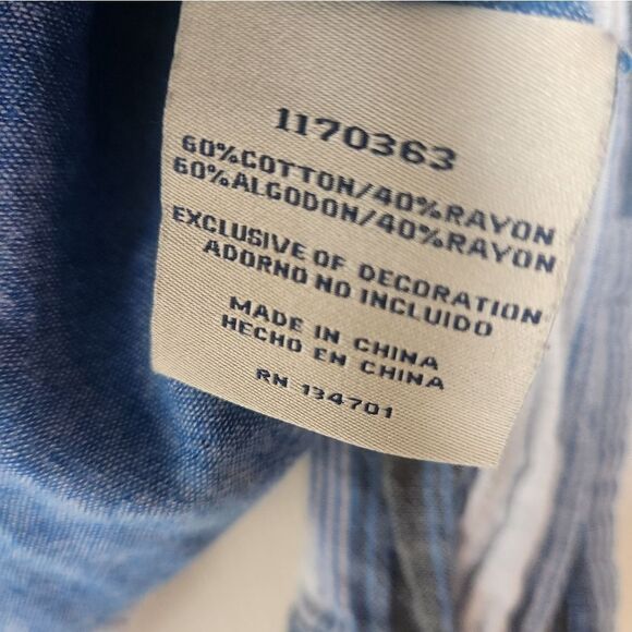 Boston Traders M Striped WhiteBlue Women's Lng Slve ButtonDown Flannel with Hood - Picture 7 of 9